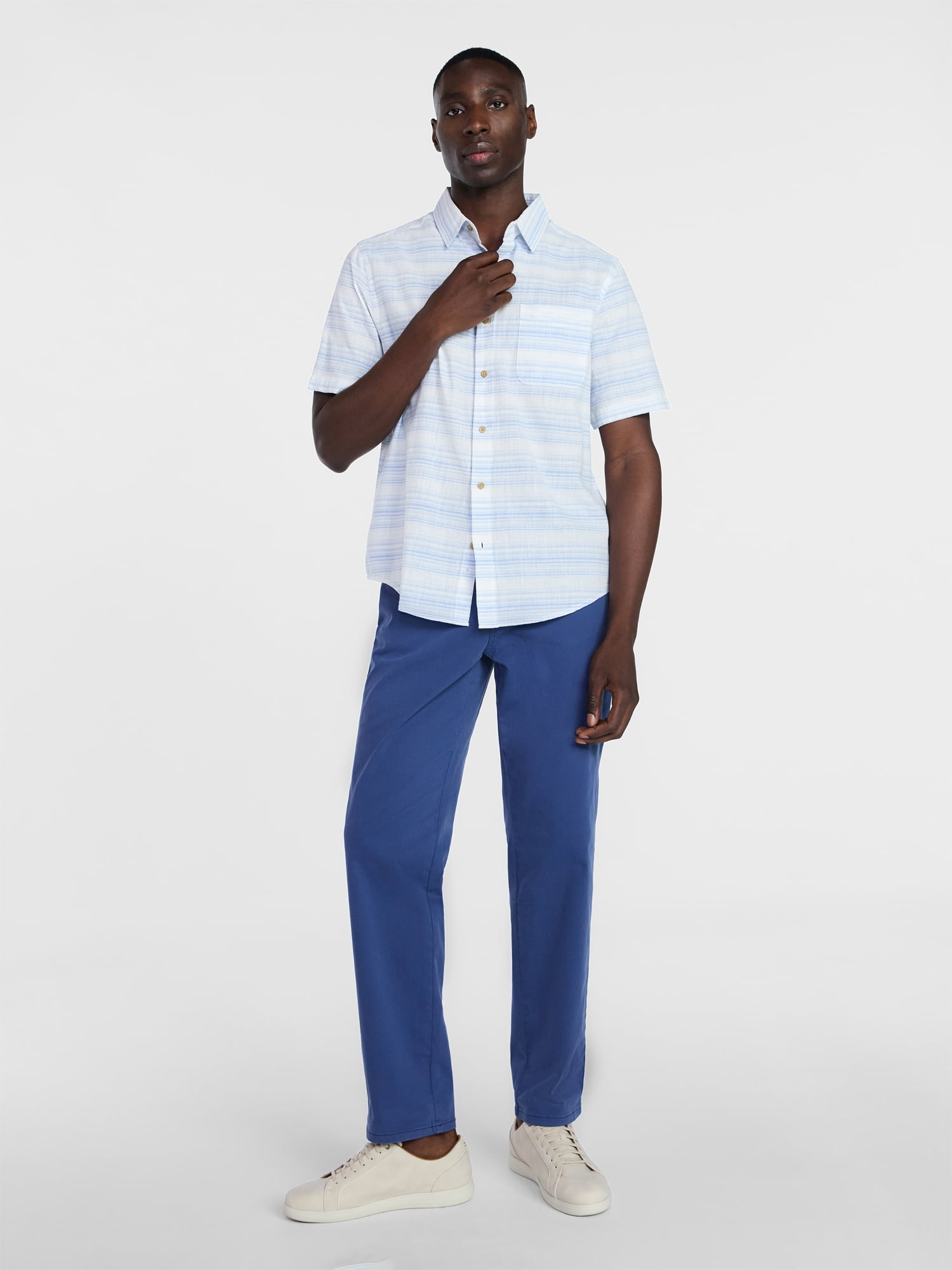 George Men's & Big Men's Modern Fit Poplin Button Up Shirt with Short Sleeves, Sizes XS-5XL