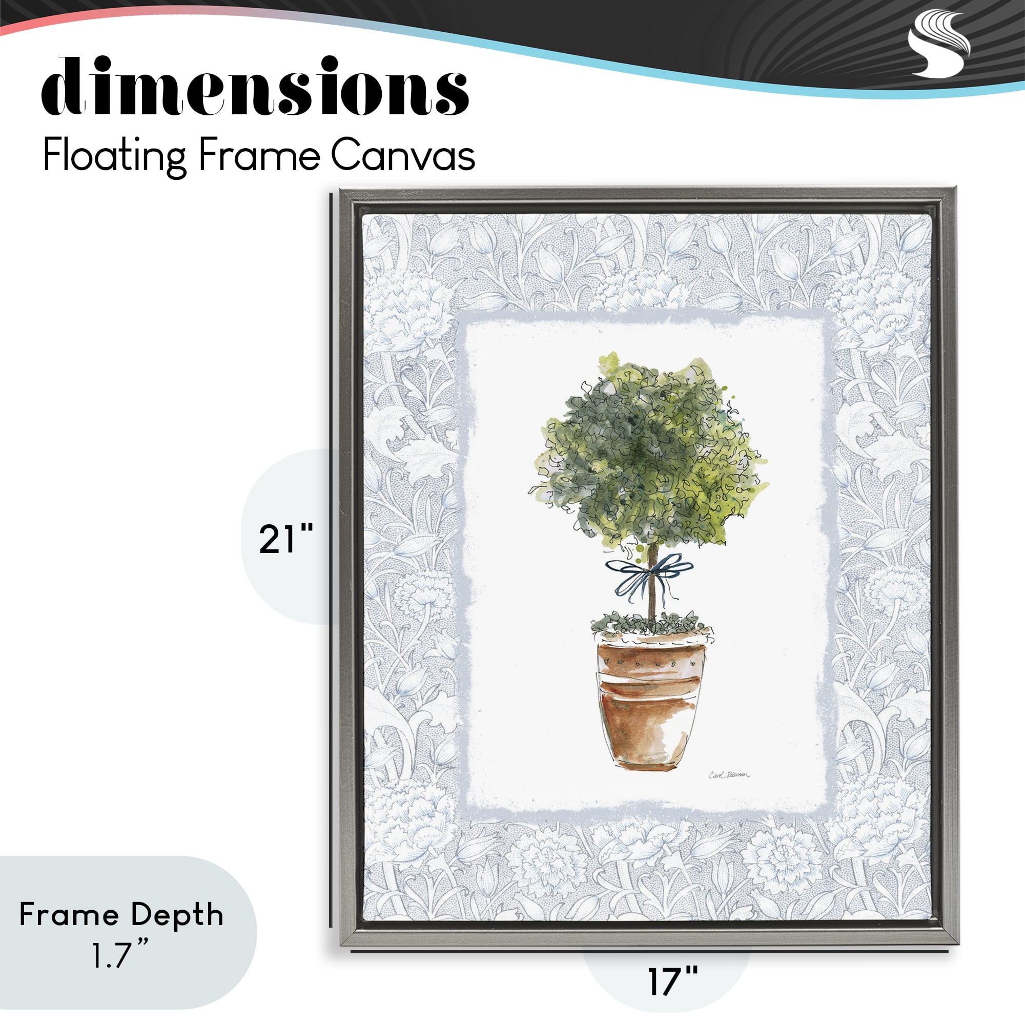 Stupell Industries Potted Topiary in Terracotta Gray Framed Floater Canvas Wall Art, design by Carol Robinson