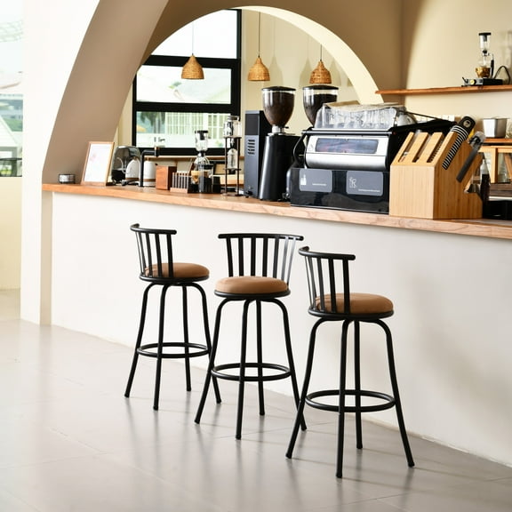 Homy Casa 3-Piece Adjustable Height Accent Stools, Swivel Design with 24" & 29" Options, Metal Frame & Cushioned Seat, Brown