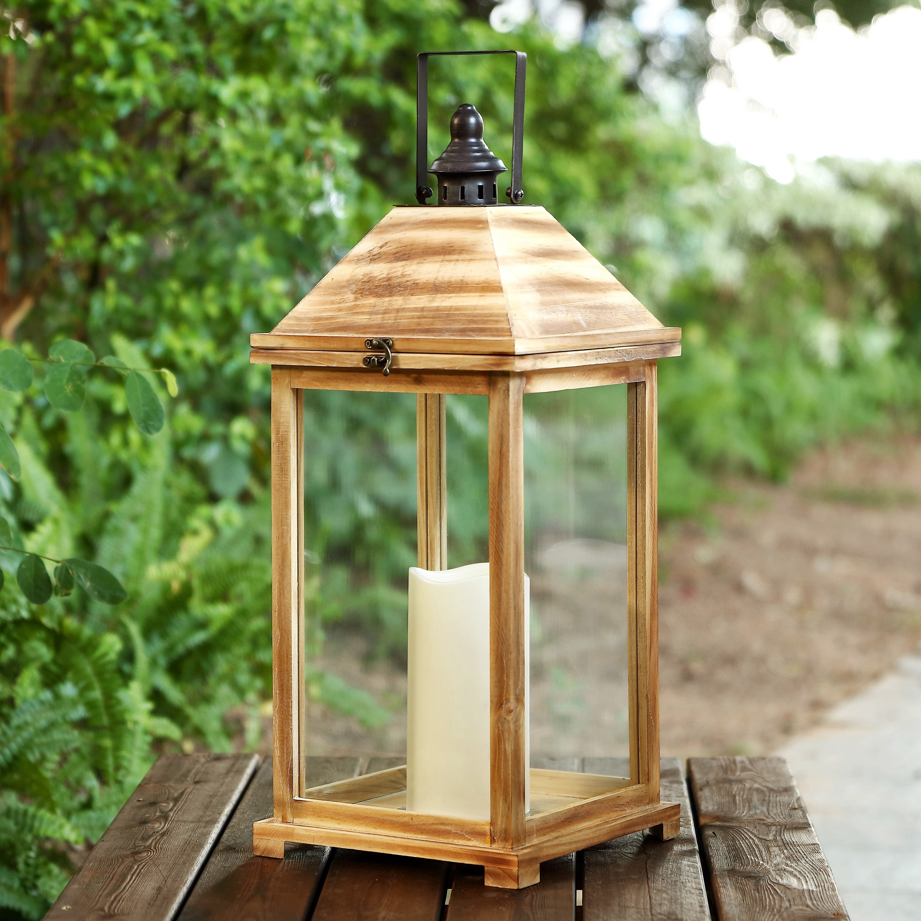 SAFAVIEH Elida Brown Wood Outdoor Candle Holder