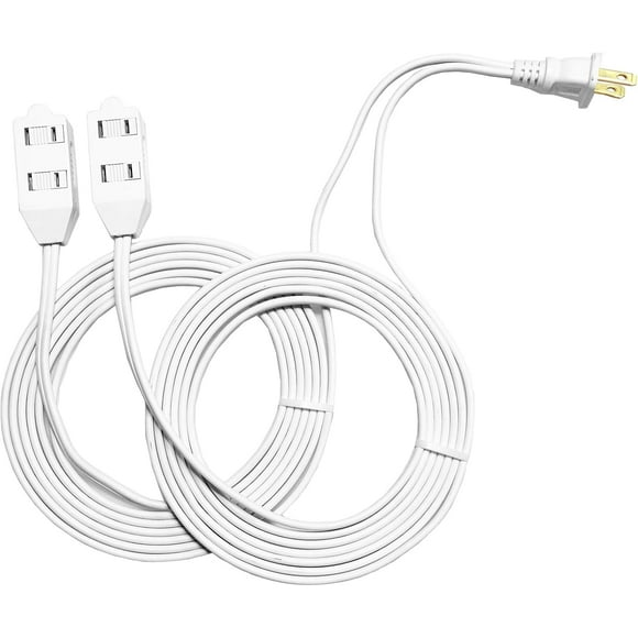 shiyou-6-Outlets Flat Extension Cord, DOUBLE 3-OUTLETS POWER STRIP with Safety Outlet Covers, UL Listed 16/2 SPT-2 Outlet Extender, 2 Prong 16 Gauge 3FT White Indoor Extension Cord Multiple Outlets