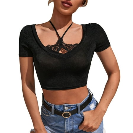 

Dtydtpe Womens Lace Short Sleeve Crew Neck T Shirt Slim Fit Casual Summer T Shirt Top Womens Too Casual T Shirt Top Shirts for Women Tall Long Sleeve T Shirt Women under Scrubs Tall Women s Shir