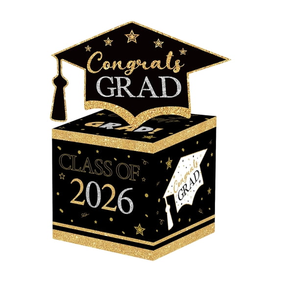 Graduation Money Pull Box for Cash Gift, Black Gold Surprise Money Box for Class of 2026 Grad Money Holders Graduation Gifts College Graduation Party Game Ideas