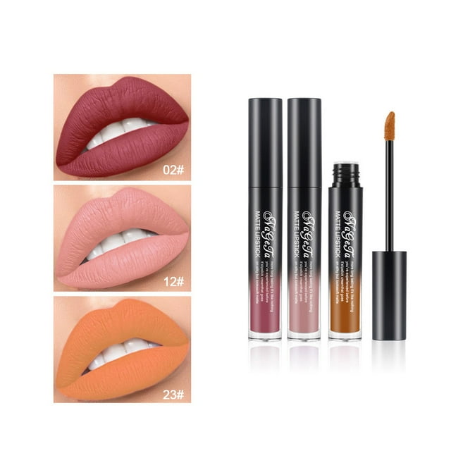 Ensemble de Rouges à Lèvres Liquides Mats Série Rouge Baie 3 Pcs Kit de Brillant à Lèvres Velouté Tenue Longue Tenue Ne Colle Pas au Verre et Ne Déteint Pas Ensemble de Maquillage pour Tous les sous-Tons de Peau (Ensemble 3 Couleurs 06)