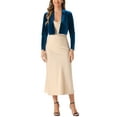 thumbnail image 2 of INSPIRE CHIC Velvet Shrugs for Women's Long Sleeve Open Front Cardigan Cropped Bolero Jacket S Peacock Blue, 2 of 6
