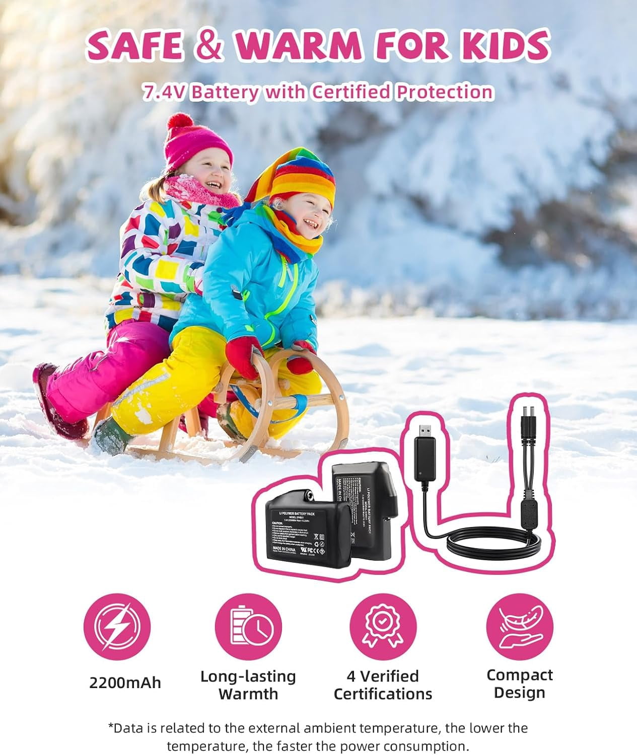 SNOWYES Heated Gloves for Kids, 7.4V Rechargeable Battery Winter Gloves for Boys Girls, Waterproof Windproof Heated Mittens for Kids, Outdoor Skiing Snowboarding Sledding Cold Weather