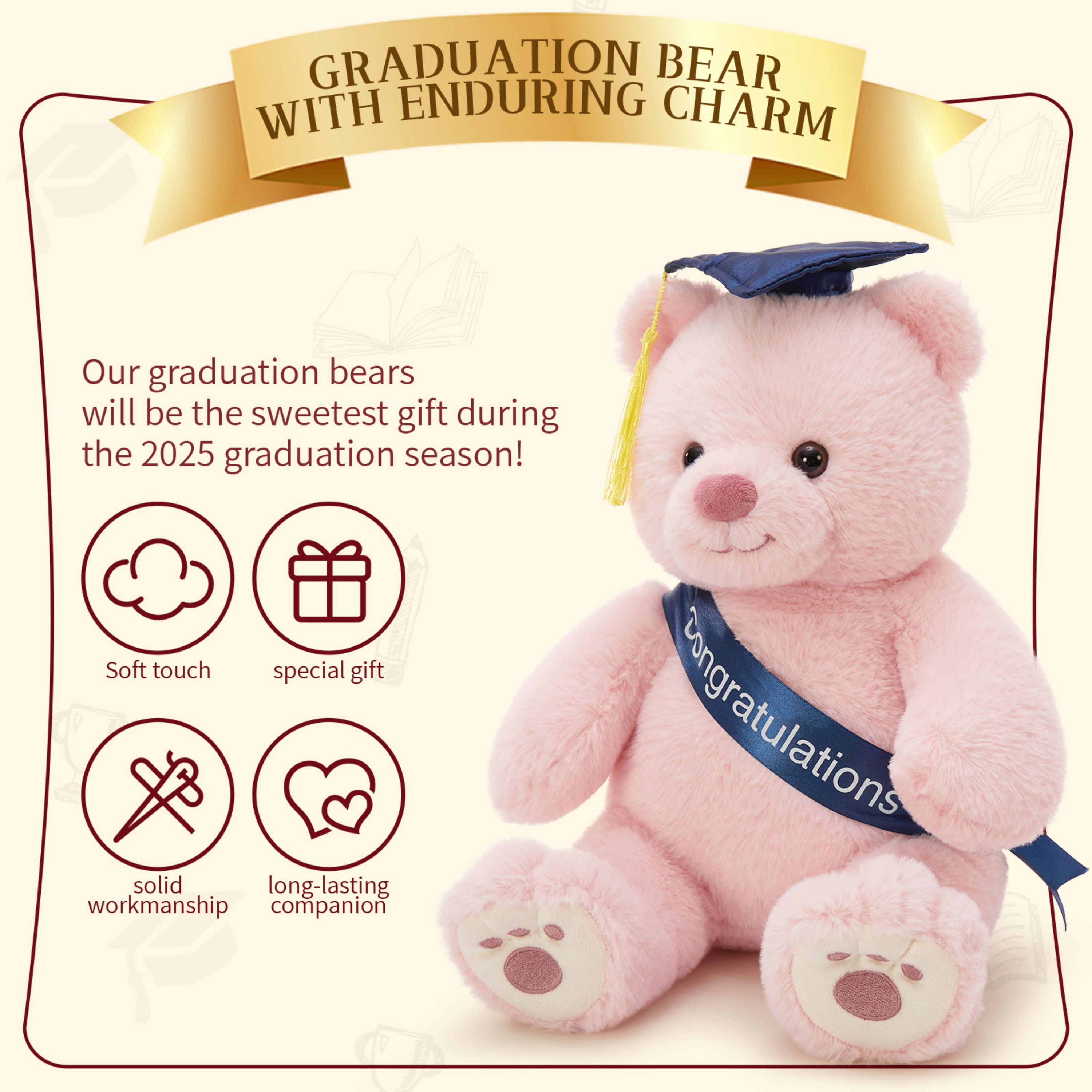 Tezituor 2026 Graduation Teddy Bear Stuffed Animal with Doctoral Cap and Sash Graduation Stuffed Bear Plush Toy