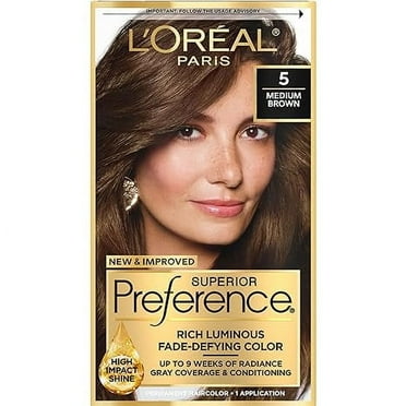 L'Oreal Paris Superior Preference Fade-Defying   Shine Permanent Hair Color, 5 Medium Brown, Pack of 1, Hair Dye