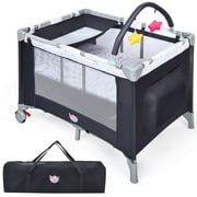 Gymax Portable Baby Playard Nursery Center Playpen with Mattress & Changing Station, Blue Unisex