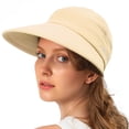 thumbnail image 2 of Helii Women 2 in 1 Convertible Wide Brim Sun Hat with Visor, Ponytail Crownless Removable Cap Packable Foldable UV Protection Breathable Cotton Hat for Travel Hiking Beach Beige,One Size, 2 of 6