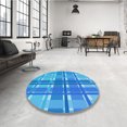 thumbnail image 4 of Ahgly Company Tapis d'Intérieur Rond Lavable en Machine Bleu Néon Transitionnel, 7 Pieds Rond, 4 of 7