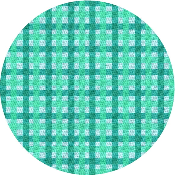 Ahgly Company Machine Washable Indoor Round Transitional Dark Turquoise Green Area Rugs, 6' Round