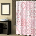 thumbnail image 2 of Fabric Shower Curtain, Pink Floral Geometric Tile Bathroom Curtain with 12 Hooks Waterproof No Bad Odor Machine Washable Bath Curtains for Bathroom, Spa Room, 60"x72", 2 of 6