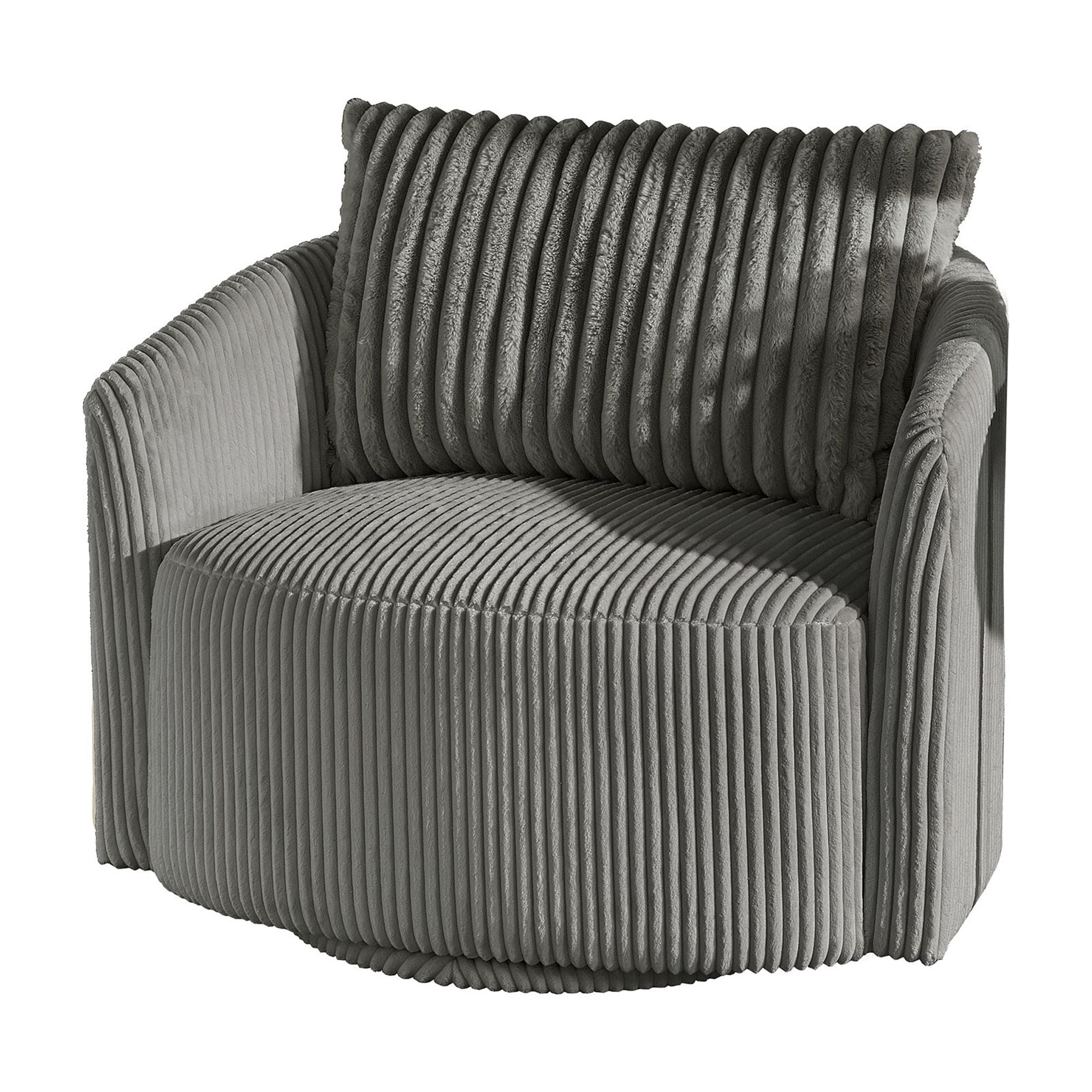 Weston Home Killarney Oversized Wale Corduroy Swivel Accent Chair with Furry Channel Pillow, Gray/Dark Gray Pillow