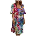 thumbnail image 2 of SMihono Robe d'Été Grande Taille pour Femmes 2023 Mode Femmes Rétro Fleurs Brisées Volants Manches Courtes Confortable Robe Décontractée, 2 of 4