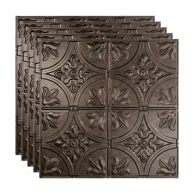FASÄDE Traditional 2 Decorative Vinyl 2ft x 2ft Lay in Ceiling Panel in Smoked Pewter (5 Pack)