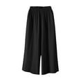 thumbnail image 4 of QATAINLAV Capri Pants for Women Loose Wide Leg Linen Summer Cropped Pants Drawstring Elastic Waist Capris Trousers with Pockets Black L, 4 of 9