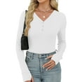 thumbnail image 5 of DAFPZW Women V-Neck Button Tight Top with Thumb Holes Solid Color Long Sleeve Slim-Fit Basic Tee Shirts Casual Fall Blouse, 5 of 9