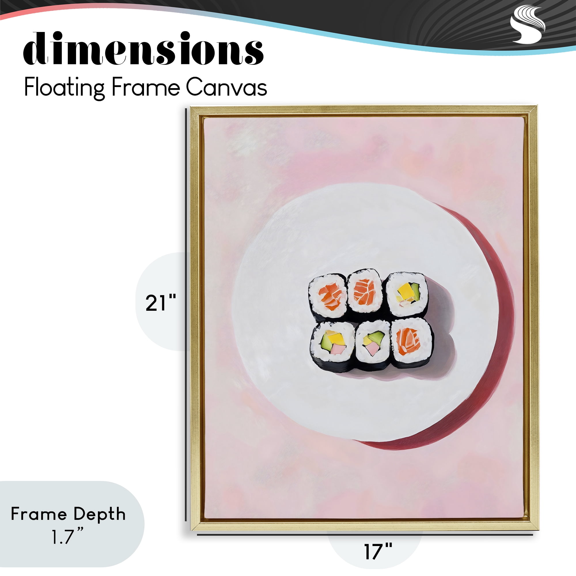 Stupell Industries Sushi Rolls on Plate Gold Framed Floater Canvas Wall Art, design by The Prints Vibe