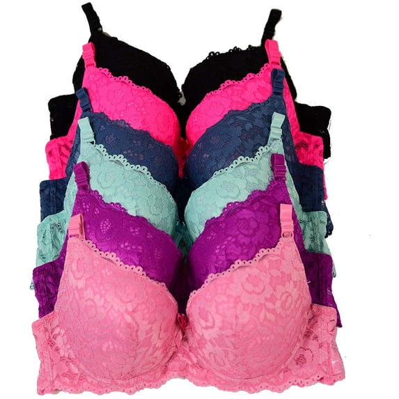 Iheyi Pack of 6 Pieces Women's Wired Basic Plain Regular Padding Everyday Bras (36C)