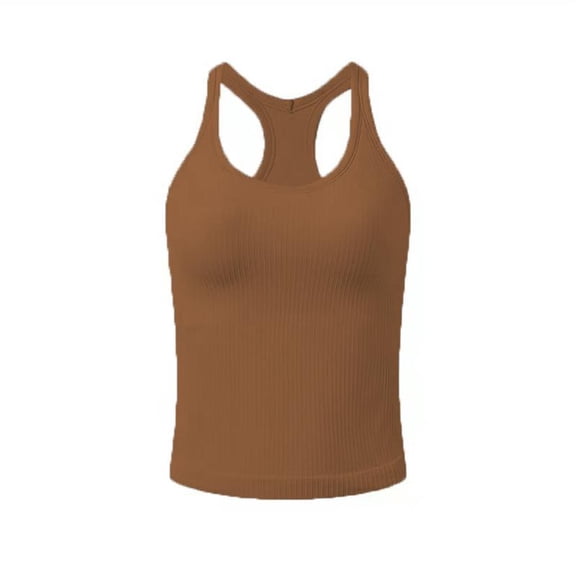 AEXTO YOGA Seamless Ribbed Womens Tank Top Racerback Camisoles with Built in Bra Padded Scoop Neck Athletic Workout Slim Cami