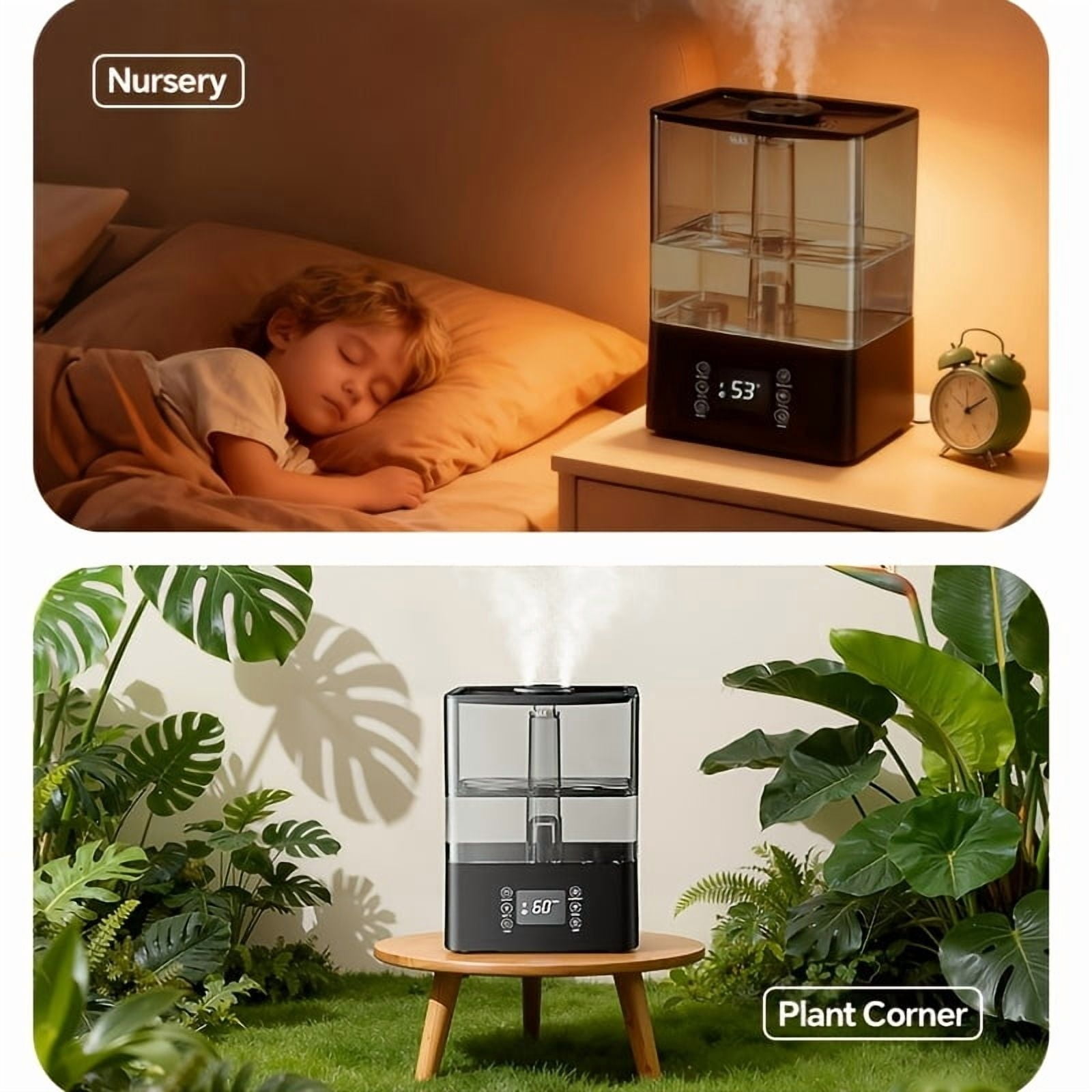 7L/1.85Gal Home Humidifier - 60H Runtime, Top-Fill, 360° Nozzle, Dual Mist, Aroma Diffuser, Baby/Office