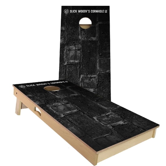 Skip's Garage | Black Bricks Cornhole Board Set | Includes Boards & Bags | Choose Your Size & Accessories