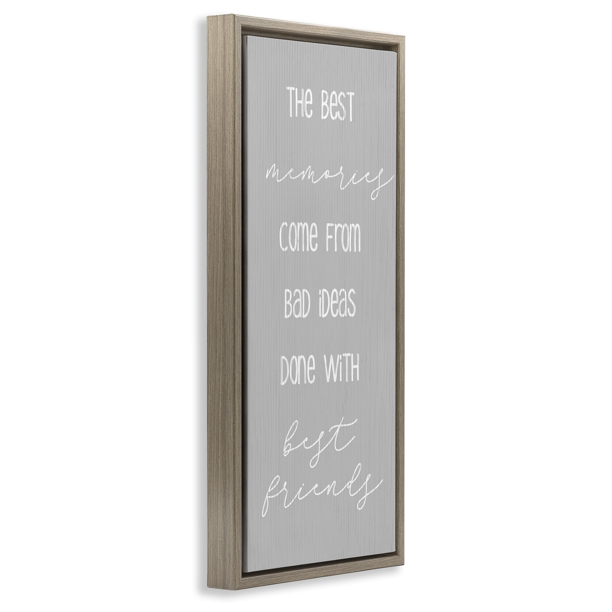 Stupell Industries Bad Ideas with Friends Typography Painting Brown Floater Framed Art Print Wall Art, 11 x 25