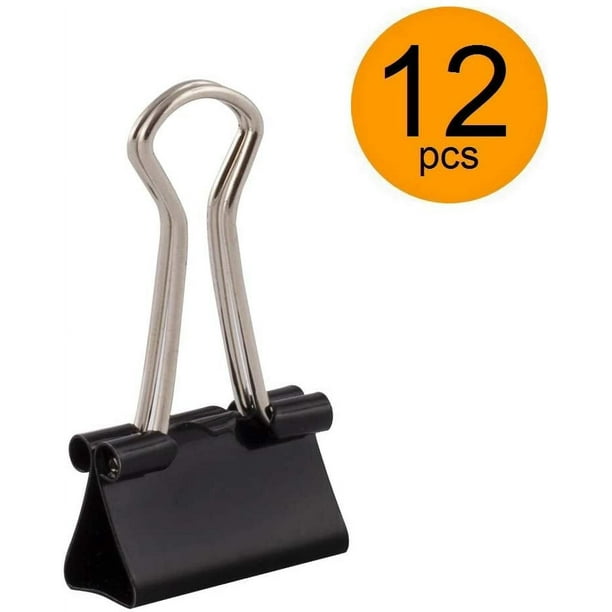 Negro Juego de 12 Clips para Documentos Caja de 25 mm de Clips de Papel multifunción - Clips para Carpetas Clip de Dibujo de Papel de Metal para Notas Clip de Papel Suministros de Oficina