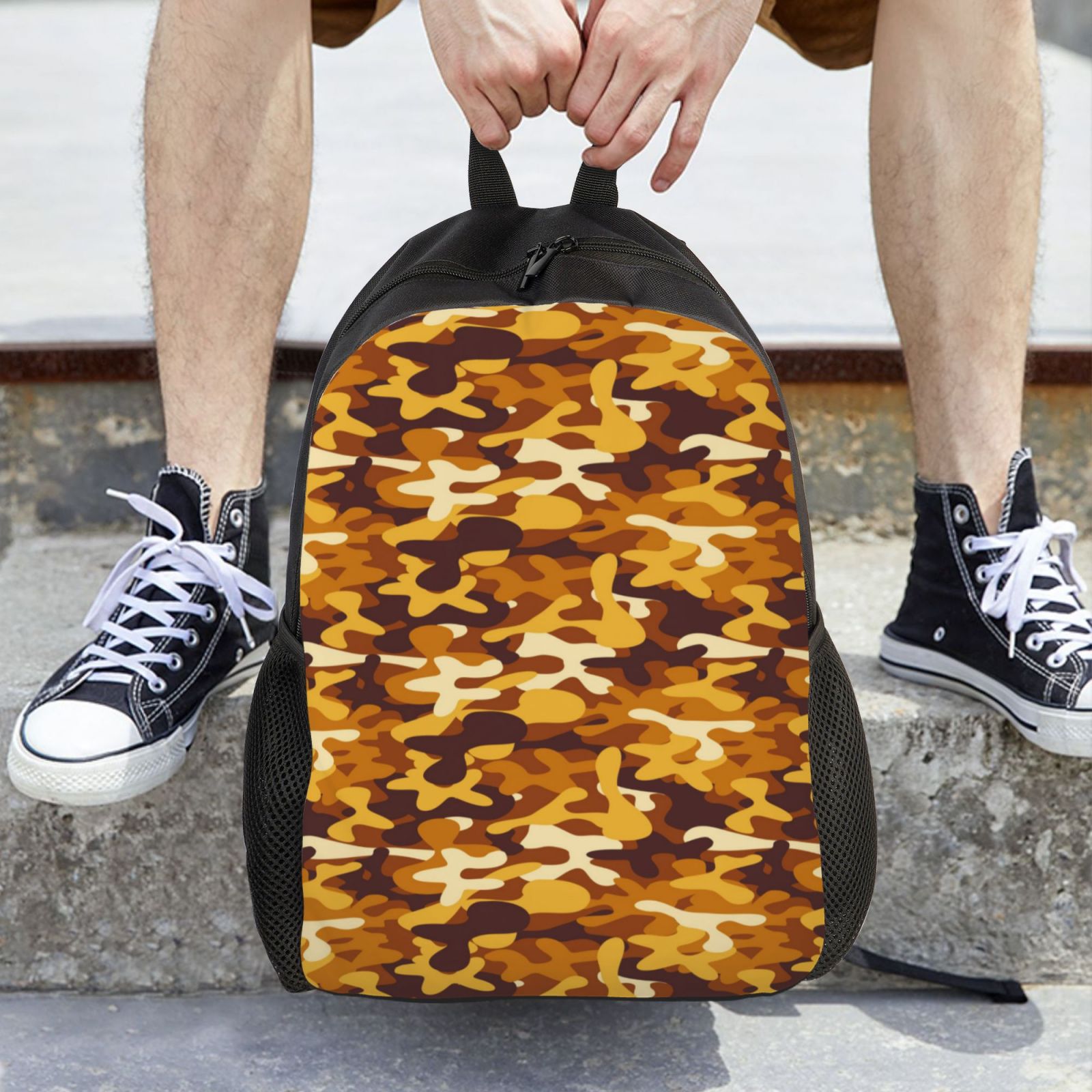 Xecao Desert Camouflage Print School Backpack with Laptop Compartment Small Travel Laptop Backpack for Women Men Waterproof College Backpack Simple School Bag