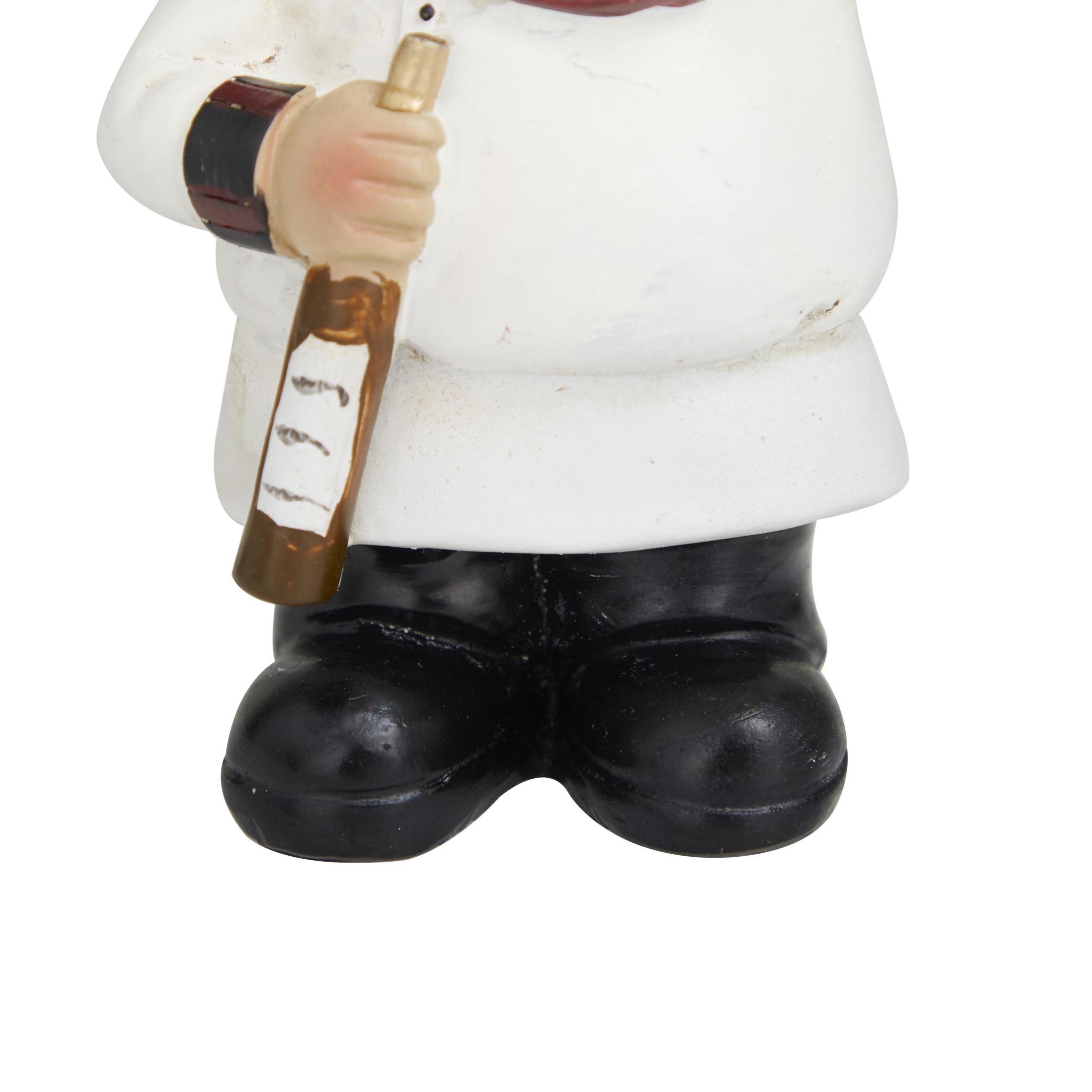 DecMode Polystone Traditional Small-Sized Italian Chef Sculptures 3"W x 5"H, Features a White Chef on a top of a Mason Jar Platform and Two Chefs Hugging Wine Bottles