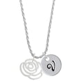 thumbnail image 1 of Delight Jewelry Silvertone Large Rose Outline Silvertone Script Initial Disc - V - Charm Necklace, 20"+3", 1 of 4