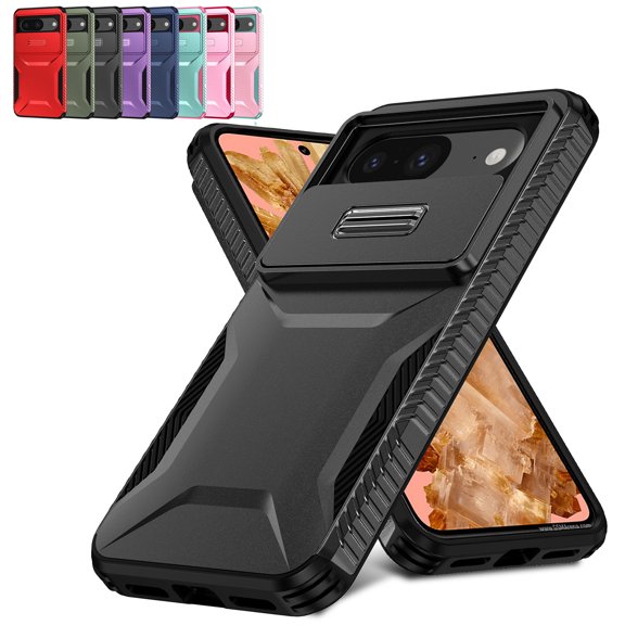 Decase Rugged Privacy Lens Cover Case for Google Pixel 8,Shockproof Slide Lens Cover,Heavy Duty Hard Cover,Black