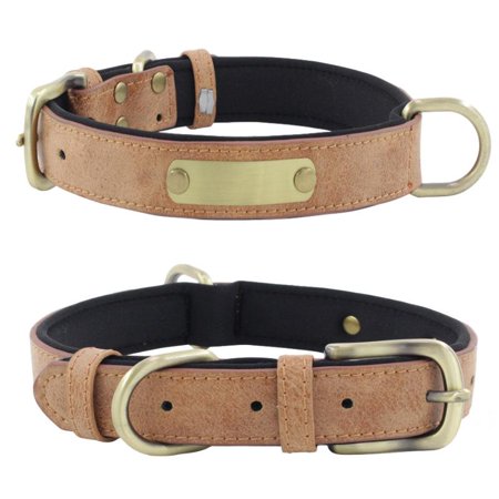 bangyoudaoo Vintage Leather Dog Collar Fashion Padded Leather Dog Collar The Seatbelt Buckle for Large Medium Small Pets Brown M42x20CM