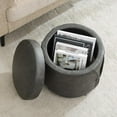 thumbnail image 4 of 16.5 inch PU Leather Small Round Storage Ottoman, Modern Upholstered Ottoman with Soft Padded Seat, Chic Round Vanity Foot Stool with Removable Lid,Grey, 4 of 15