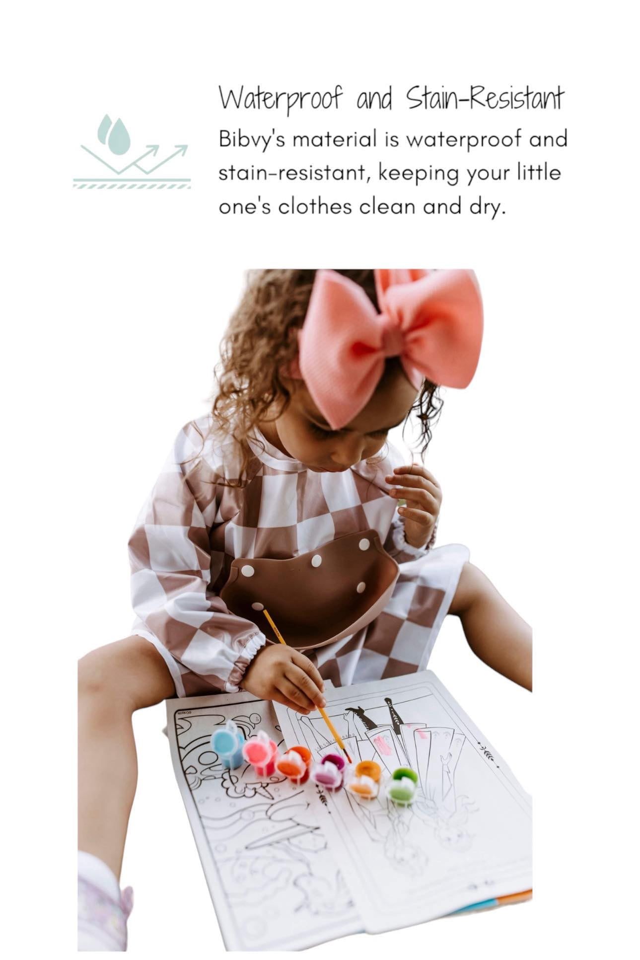 Bibvy Mess Proof Baby Bibs, Toddler Feeding, Silicone Catcher, Chair Attaching, Waterproof, 6-36 Mos