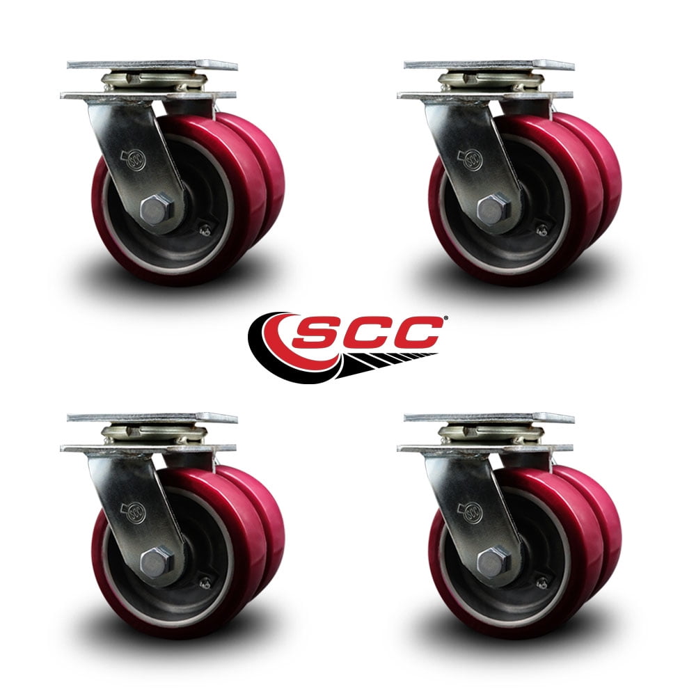 5 Inch Dual Poly on Aluminum Wheels Swivel Caster Set with Ball Bearings SCC