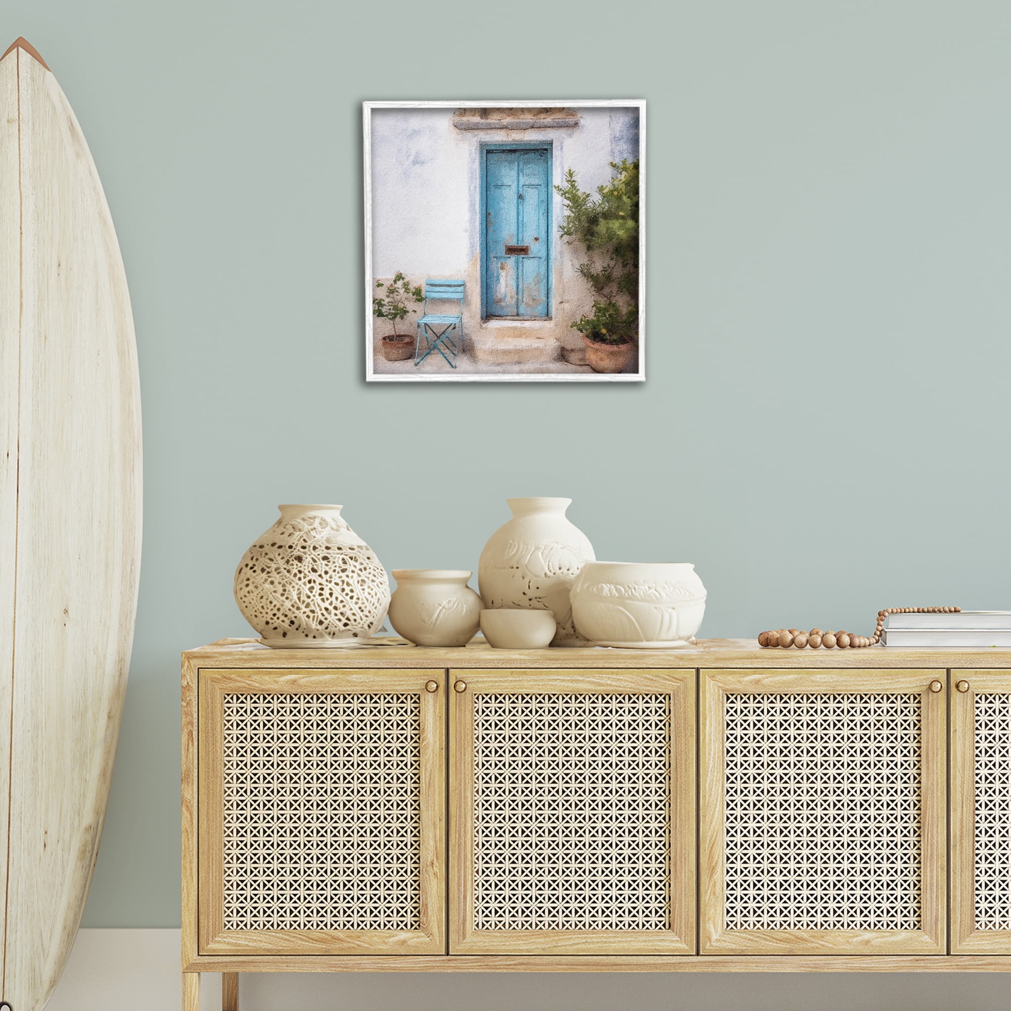 Stupell Industries Blue Town Doorway Town & City Painting White Framed Art Print Wall Art, 24 x 24