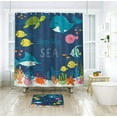 thumbnail image 3 of SPXUBZ Kids Shower Curtain for Bathroom Decor 72Wx72H Cartoon Fish Whale Bath Accessories for Boy Girls Cartoon Underwater Ocean Theme Sea Animal Nature Shark Turtle Fabric 12 Pack Hooks, 3 of 5