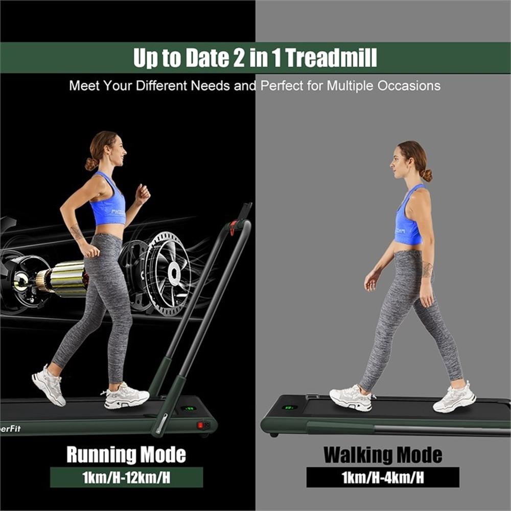 Pemberly Row 2.25HP 2 in 1 Green Plastic Folding Treadmill with Remote Control