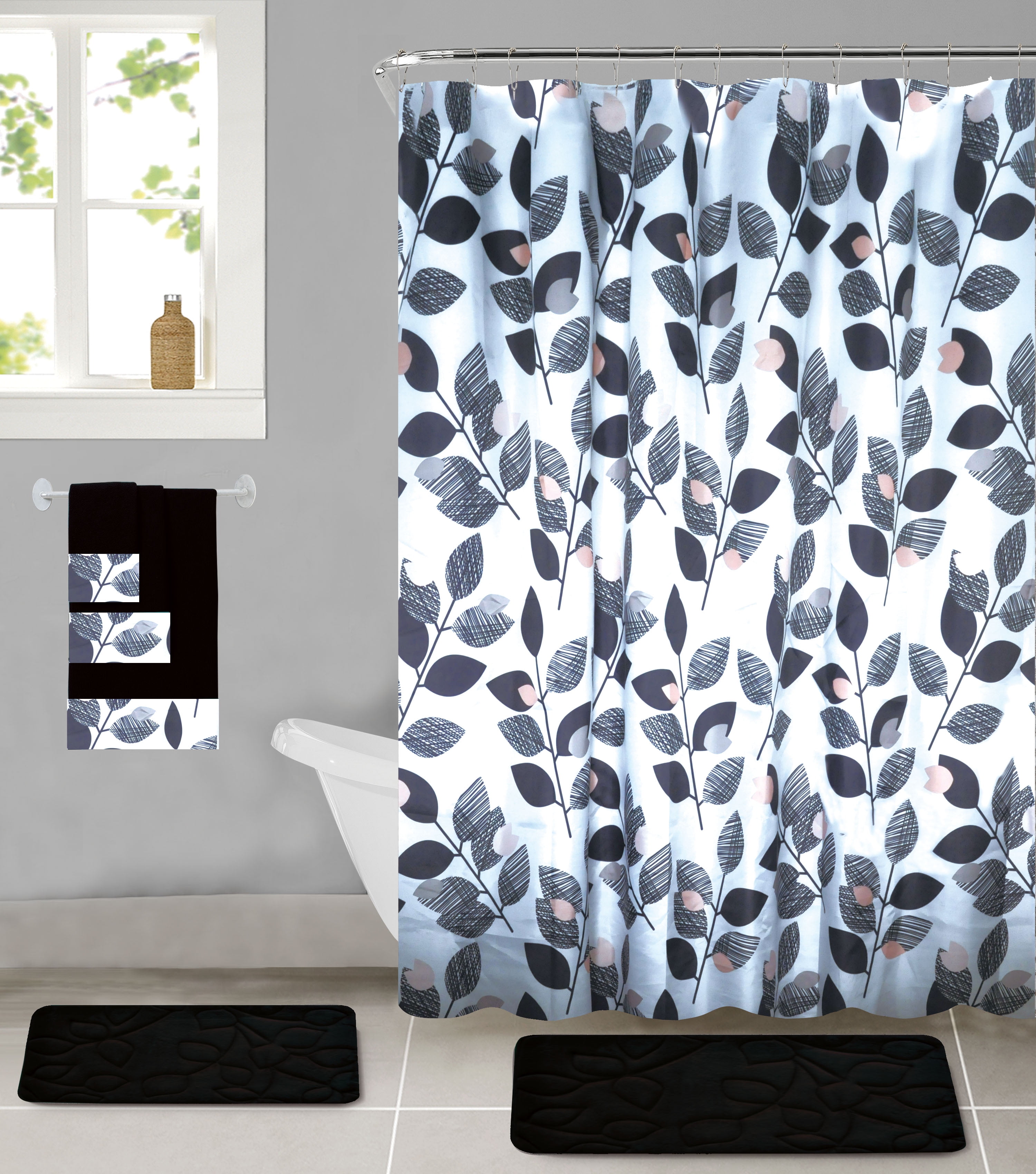 Details about   Geometric Pattern Bathroom Mat Waterproof Fabric Shower Curtain Multi Size Black 