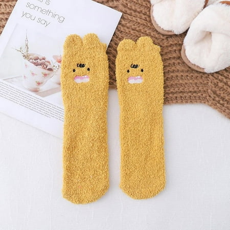 

MRULIC socks for women Women Fuzzy Socks Winter Coral Fleece Socks Cute Sleeping Home Floor Socks Yellow + One size