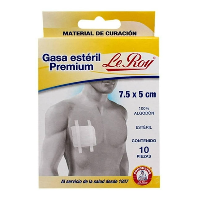 Gasa Le Roy estéril premium 7.5 cm x 5 cm 10 pzas