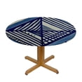 thumbnail image 3 of JEUXUS  Round Tablecloth Fit Elastic Tablecloth Striped Art Decoration Wipable Polyester Cloth Spring Summer Party Table Cover Abstract Blue and White, 3 of 7