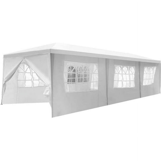 PayLessHere 10x30 White Outdoor Gazebo Canopy Tent, Waterproof Wedding Party Tent, 8 Removable Sidewalls, Camping BBQ Pavilion Shelter