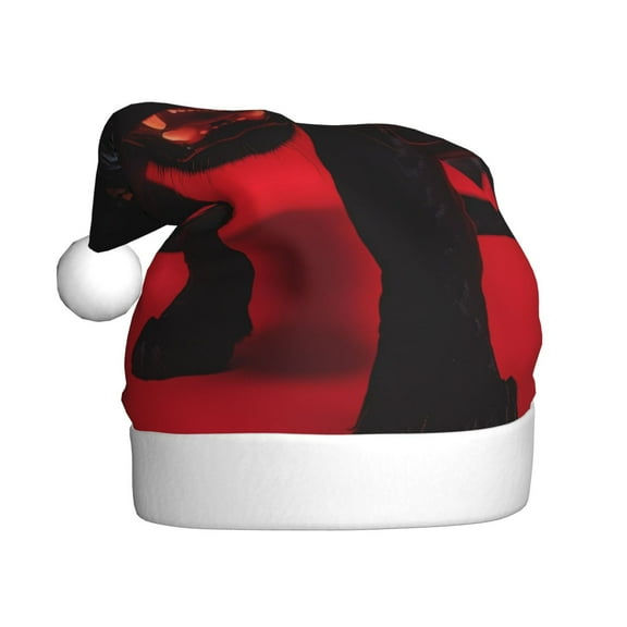Fuzoiu Black Panther Red Background Print Santa Hat Christmas Hat for Adults,Santa Hats with Pompom, Unisex Xmas Holiday Hat for Christmas New Year Festive Party Supplies