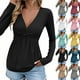 thumbnail image 1 of Blusa,Blusa de manga larga con cuello en V para mujer, fruncida, corte holgado informal, tejido suave y transpirable, ideal para todas las estaciones, sopatenor, 1 of 9