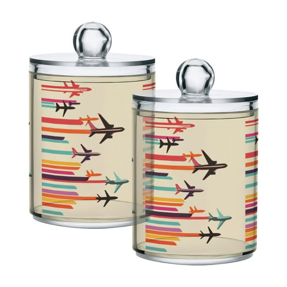 Yayeee 2 Pack Qtip Holder Dispenser for Bathroom with Lid Cotton Swab Canister, Flying Planes
