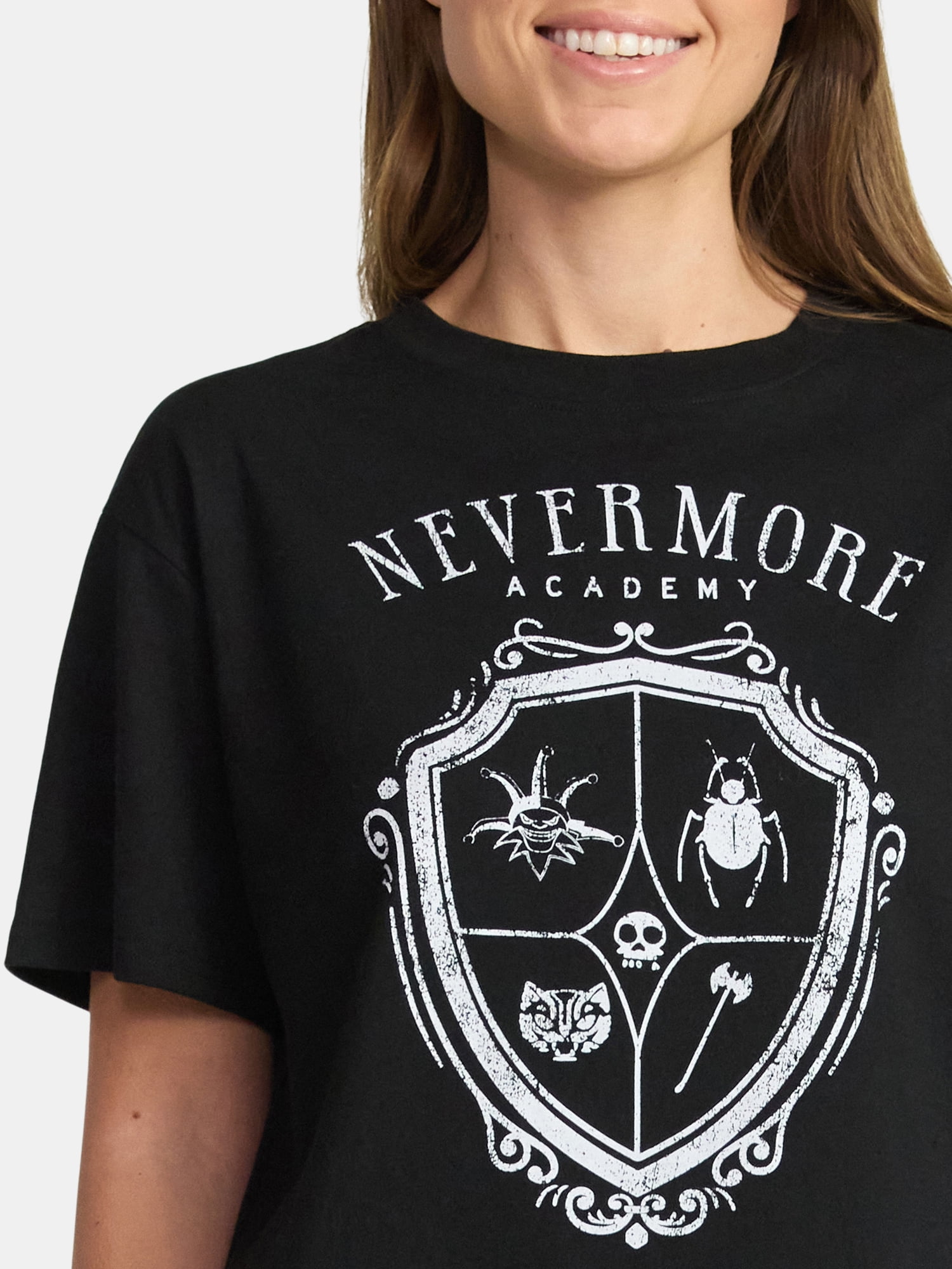 Wednesday, Juniors Graphic Short Sleeve Tee, Nevermore Icon, Sizes XXS-2XL