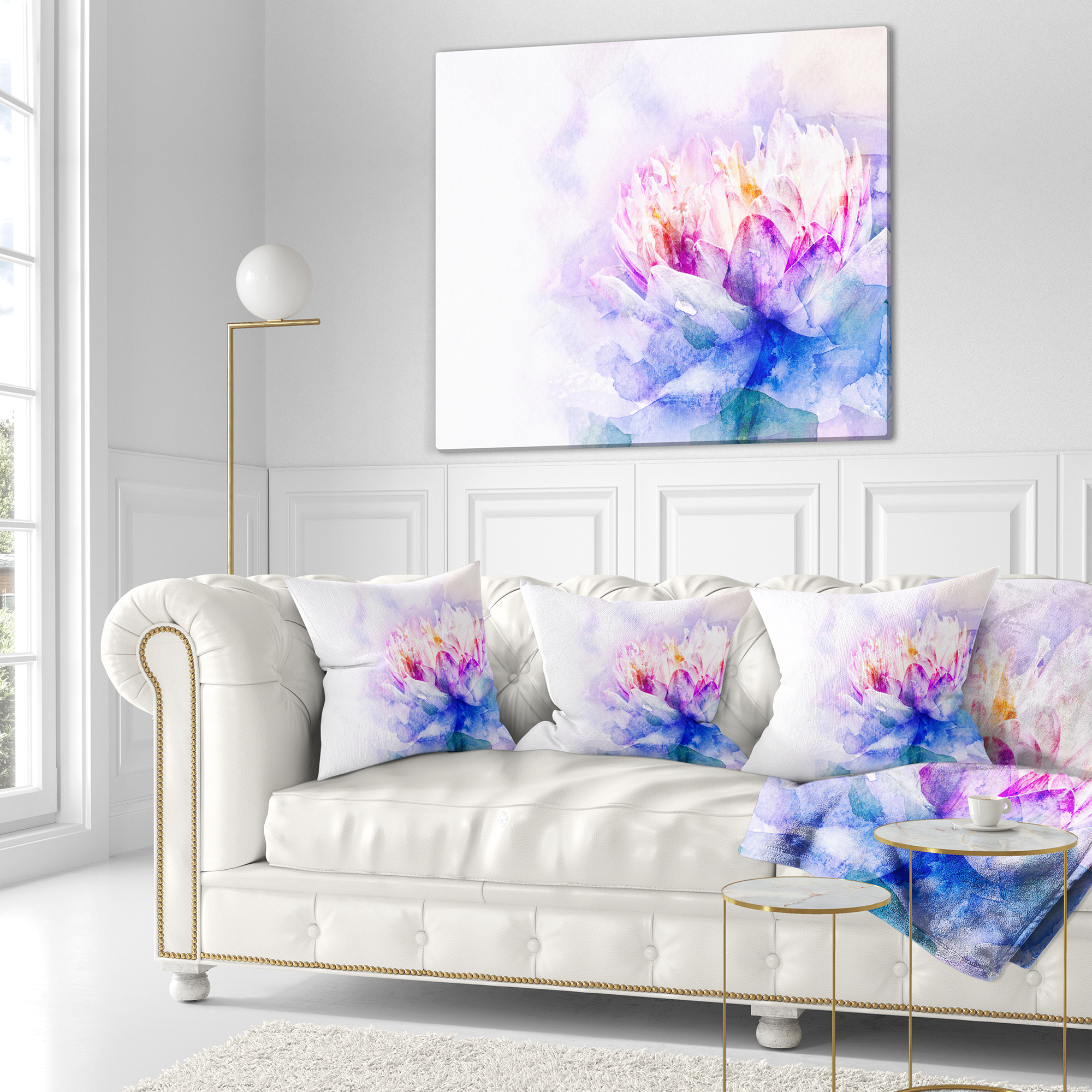 Designart Blue Flower Watercolor - Floral Throw Pillow - 16x16